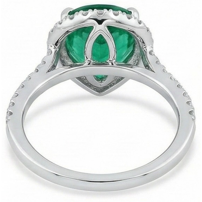 3.50 Ct Pear Cut Green Emerald And Natural Earth Mined Diamond Wedding Ring