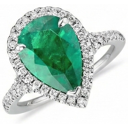 3.50 Ct Pear Cut Green Emerald GIA And Natural Earth Mined Diamond Wedding Ring