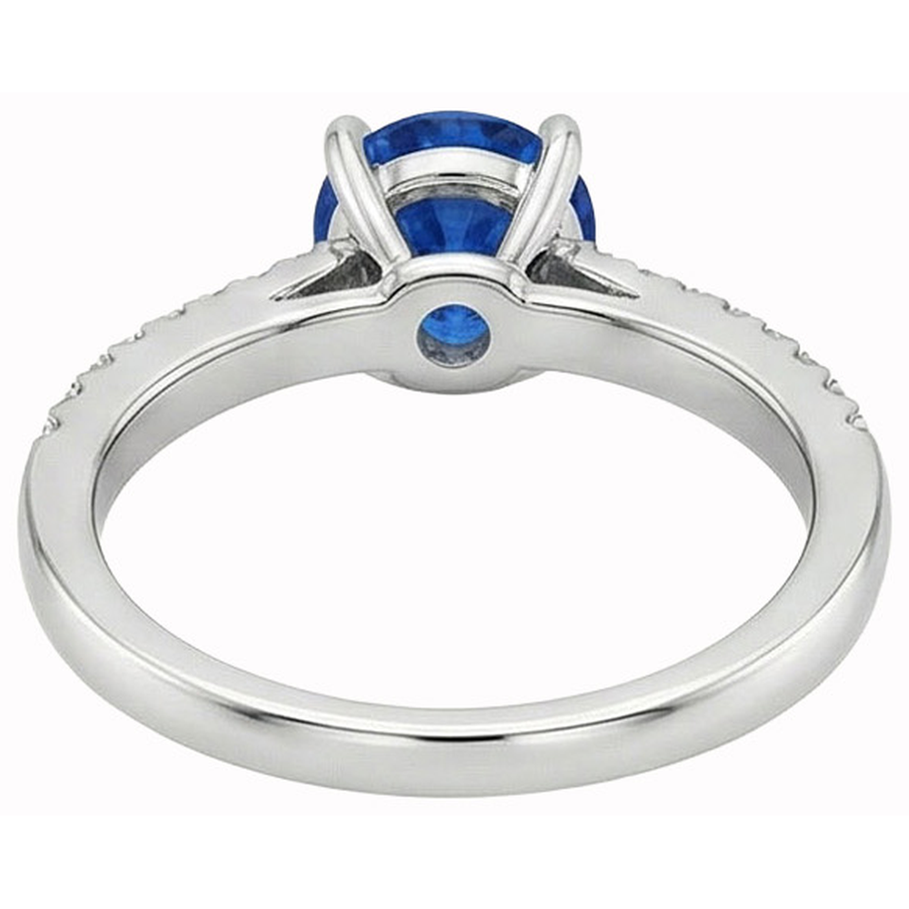 3.50 Ct. Prong Set Round Cut Ceylon Sapphire Natural Earth Mined Diamonds Ring WG 14K