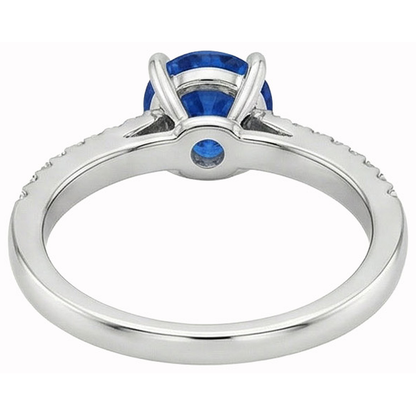 3.50 Ct. Prong Set Round Cut Ceylon Sapphire Natural Earth Mined Diamonds Ring WG 14K