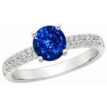 3.50 Ct. Prong Set Round Cut Ceylon Sapphire Natural Earth Mined Diamonds Ring WG 14K