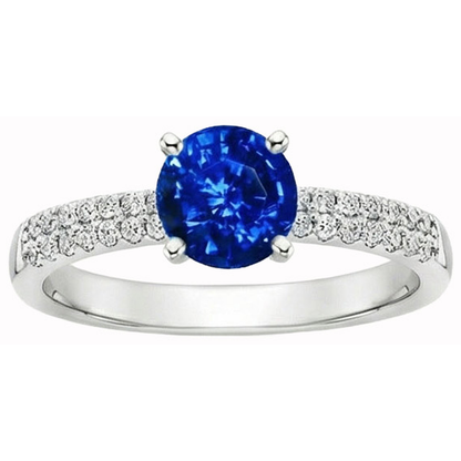 3.50 Ct. Prong Set Round Cut Ceylon Sapphire Natural Earth Mined Diamonds Ring WG 14K