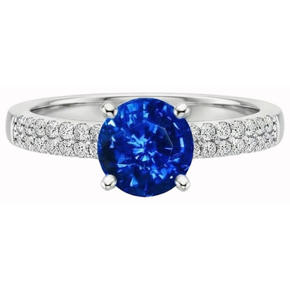 3.50 Ct. Prong Set Round Cut Ceylon Sapphire Natural Earth Mined Diamonds Ring WG 14K