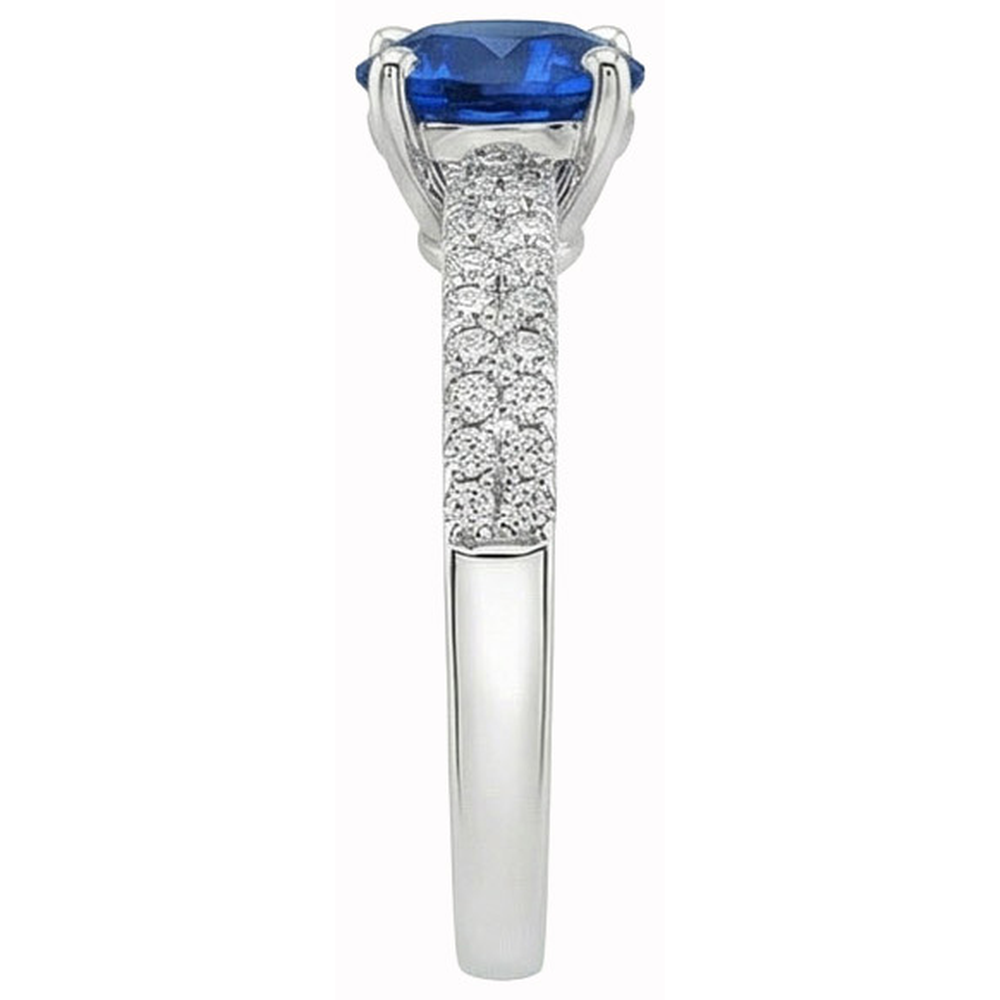 3.50 Ct. Prong Set Round Cut Ceylon Sapphire Natural Earth Mined Diamonds Ring WG 14K