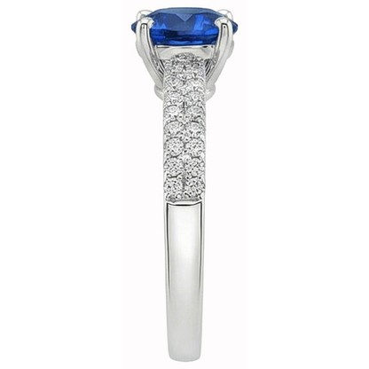 3.50 Ct. Prong Set Round Cut Ceylon Sapphire Natural Earth Mined Diamonds Ring WG 14K