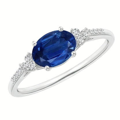 3.50 Ct Prong Set Sapphire And Natural Earth Mined Diamonds Anniversary Ring White Gold