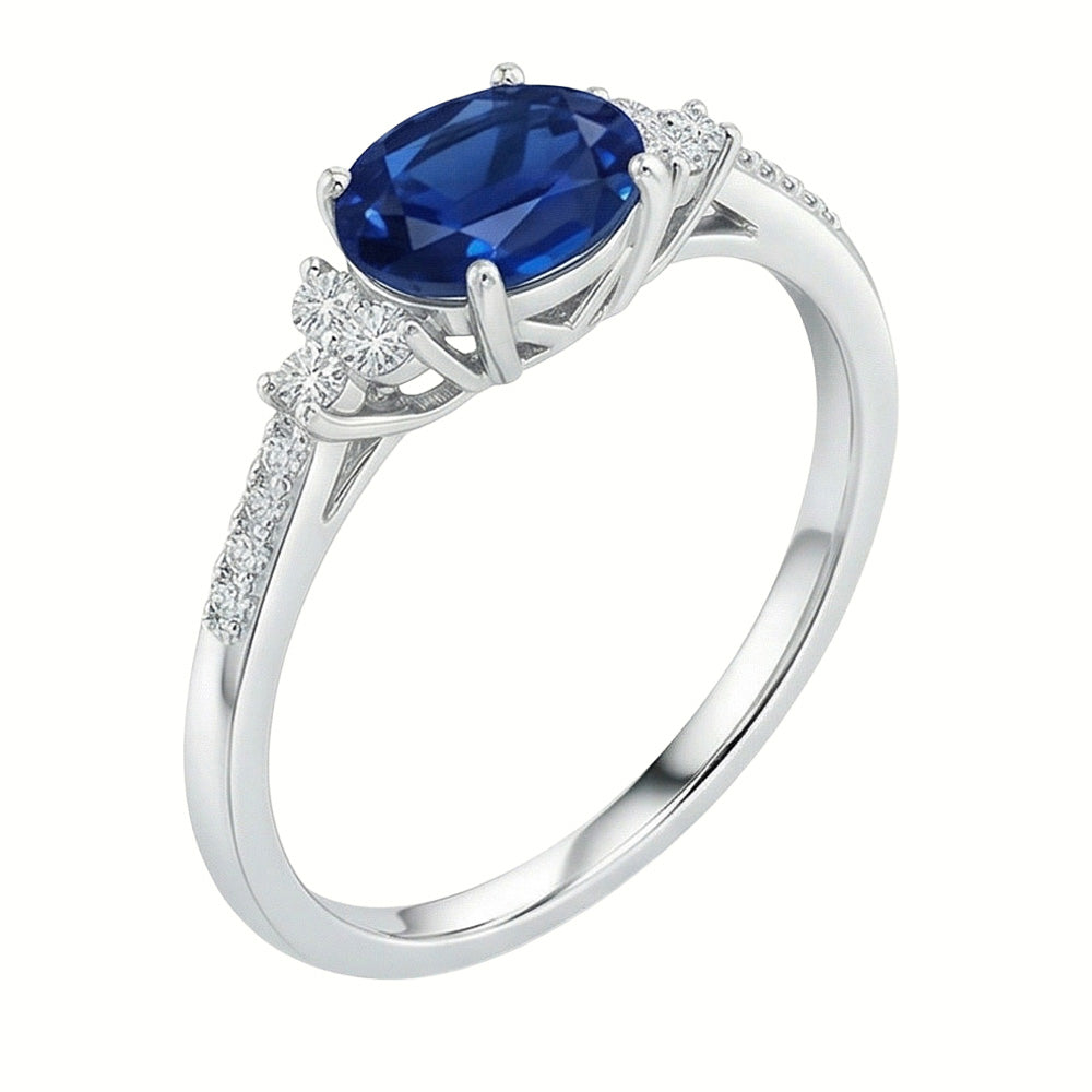3.50 Ct Prong Set Sapphire And Natural Earth Mined Diamonds Anniversary Ring White Gold