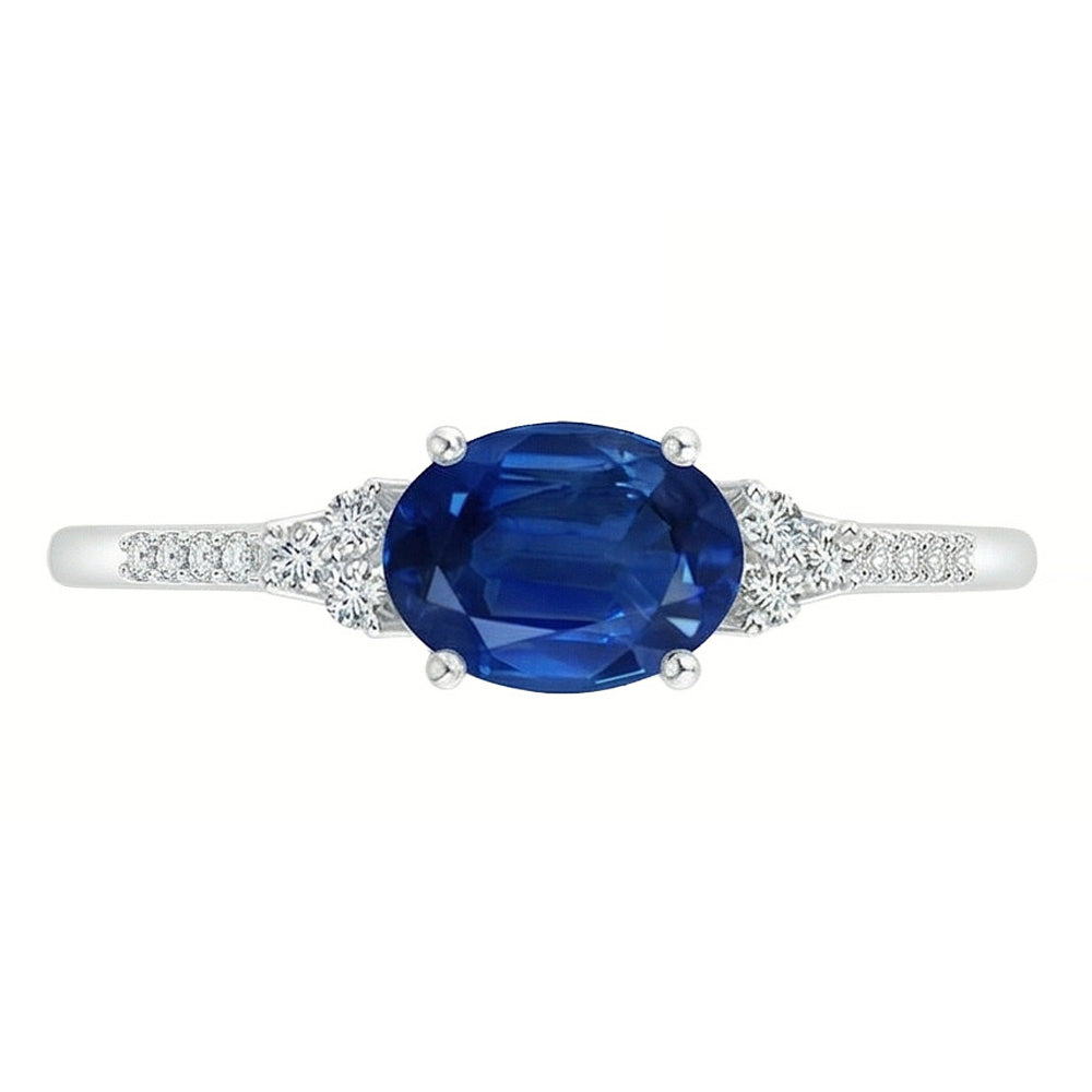 3.50 Ct Prong Set Sapphire And Natural Earth Mined Diamonds Anniversary Ring White Gold