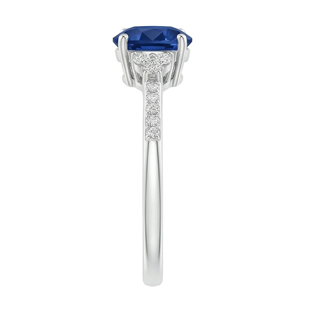 3.50 Ct Prong Set Sapphire And Natural Earth Mined Diamonds Anniversary Ring White Gold
