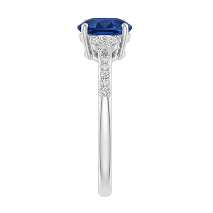 3.50 Ct Prong Set Sapphire And Natural Earth Mined Diamonds Anniversary Ring White Gold