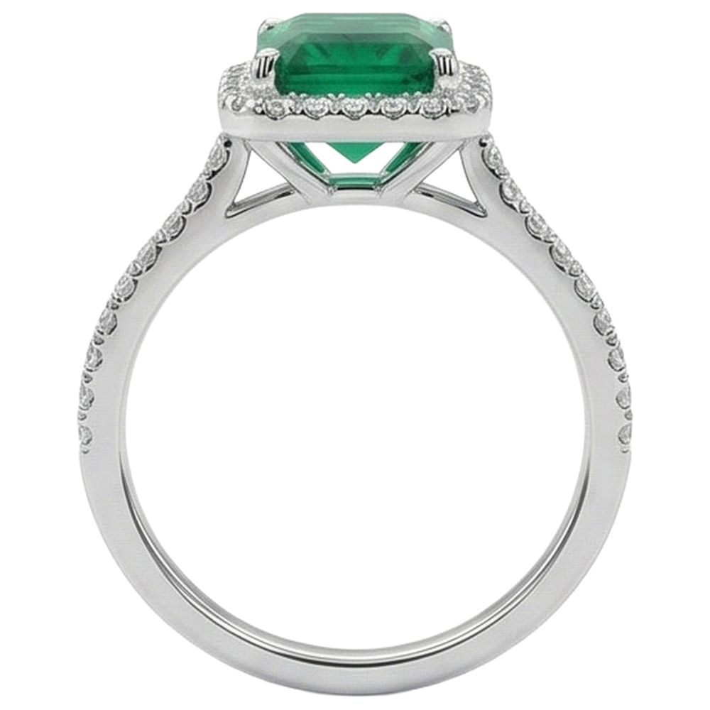 3.55 Ct Emerald GIA Cut Green Emerald GIA With Round Natural Earth Mined Diamond Wedding Ring