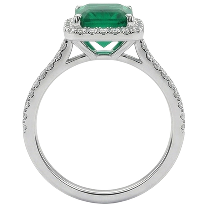3.55 Ct Emerald GIA Cut Green Emerald GIA With Round Natural Earth Mined Diamond Wedding Ring