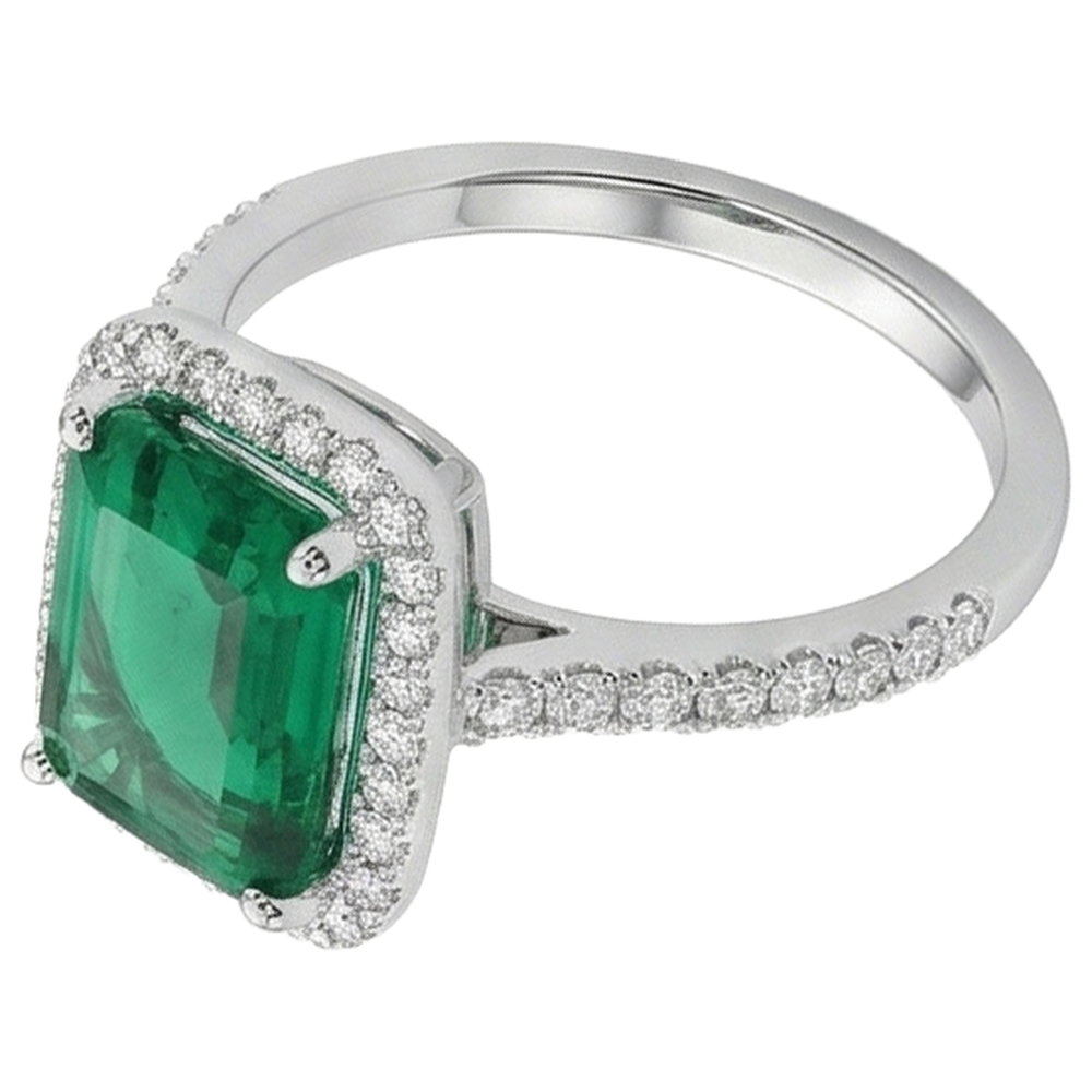 3.55 Ct Emerald GIA Cut Green Emerald GIA With Round Natural Earth Mined Diamond Wedding Ring