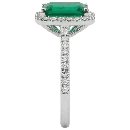 3.55 Ct Emerald GIA Cut Green Emerald GIA With Round Natural Earth Mined Diamond Wedding Ring