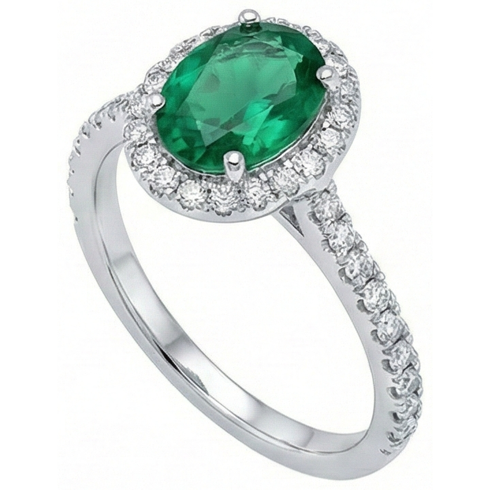 3.6 Ct Oval Cut Green Emerald GIA Natural Earth Mined Diamond Engagement Ring