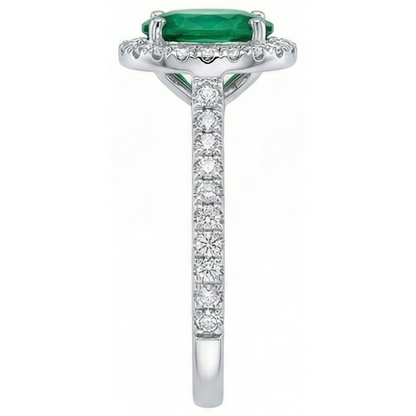 3.6 Ct Oval Cut Green Emerald GIA Natural Earth Mined Diamond Engagement Ring