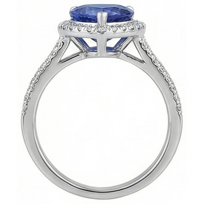 3.60 Carats Ceylon Blue Sapphire Natural Earth Mined Diamond Ring White Gold 14K