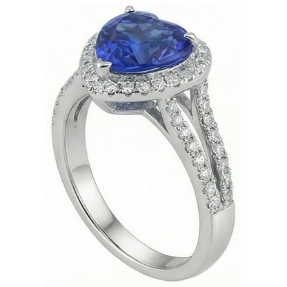 3.60 Carats Ceylon Blue Sapphire Natural Earth Mined Diamond Ring White Gold 14K
