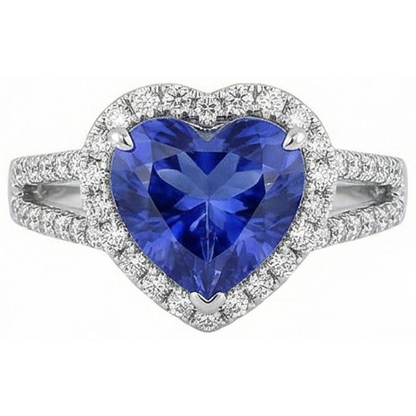 3.60 Carats Ceylon Blue Sapphire Natural Earth Mined Diamond Ring White Gold 14K