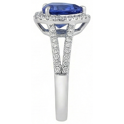 3.60 Carats Ceylon Blue Sapphire Natural Earth Mined Diamond Ring White Gold 14K