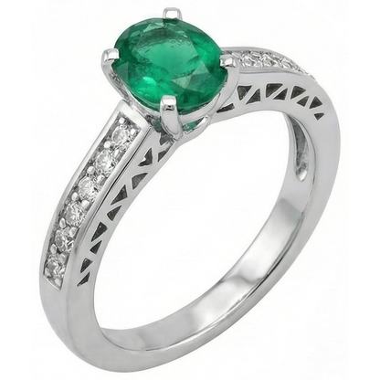 3.60 Ct Oval Green Emerald GIA And Natural Earth Mined Diamonds Ring 14K White Gold