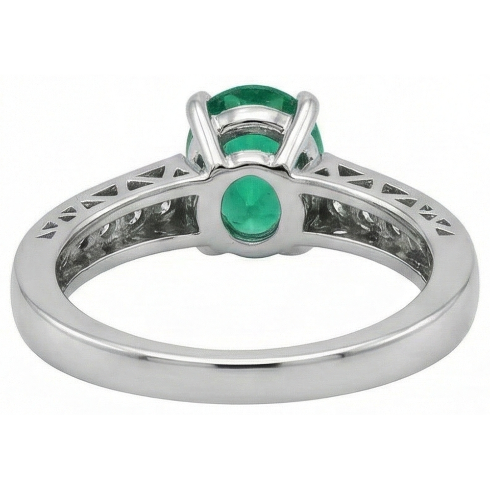 3.60 Ct Oval Green Emerald GIA And Natural Earth Mined Diamonds Ring 14K White Gold