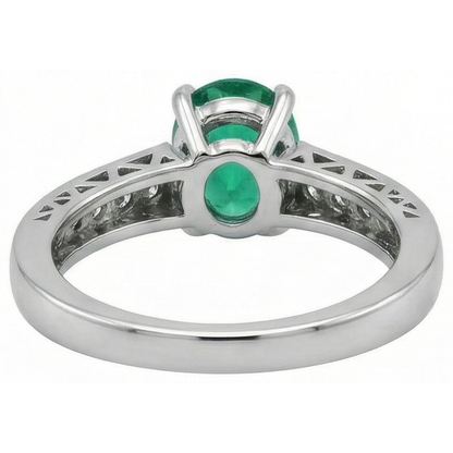 3.60 Ct Oval Green Emerald GIA And Natural Earth Mined Diamonds Ring 14K White Gold
