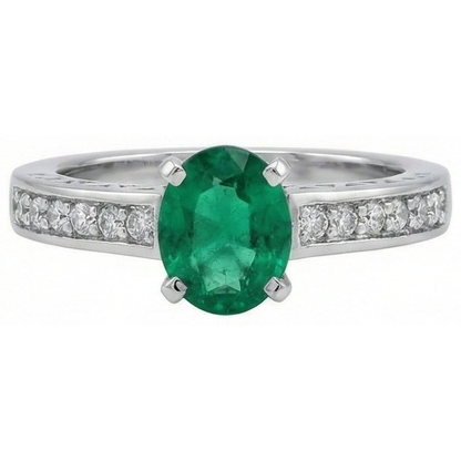 3.60 Ct Oval Green Emerald GIA And Natural Earth Mined Diamonds Ring 14K White Gold