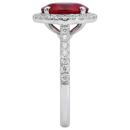 3.65 Ct Halo Red Ruby And Natural Earth Mined Diamonds Wedding Ring White Gold 14K