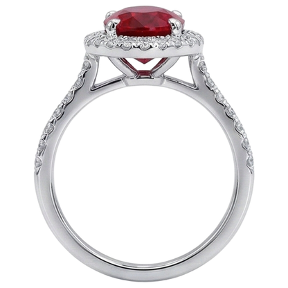 3.65 Ct Halo Red Ruby And Natural Earth Mined Diamonds Wedding Ring White Gold 14K