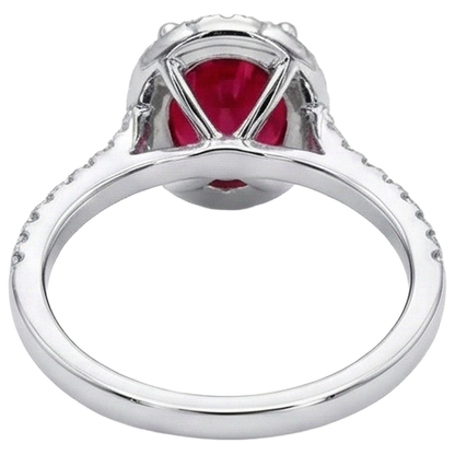 3.65 Ct Halo Red Ruby And Natural Earth Mined Diamonds Wedding Ring White Gold 14K