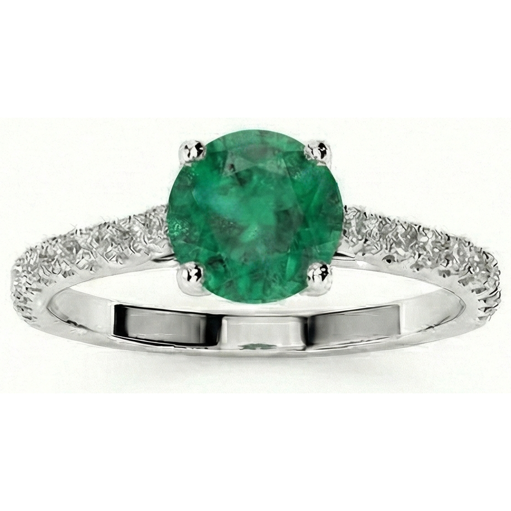 3.7 Ct Green Emerald GIA With Natural Earth Mined Diamond Wedding Ring 14K White Gold