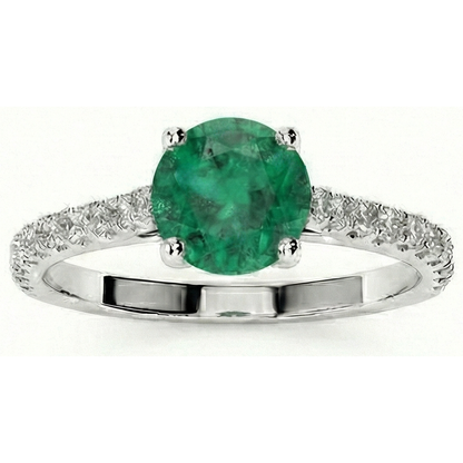 3.7 Ct Green Emerald GIA With Natural Earth Mined Diamond Wedding Ring 14K White Gold