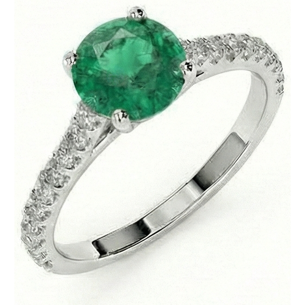 3.7 Ct Green Emerald GIA With Natural Earth Mined Diamond Wedding Ring 14K White Gold
