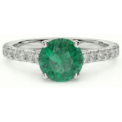 3.7 Ct Green Emerald GIA With Natural Earth Mined Diamond Wedding Ring 14K White Gold