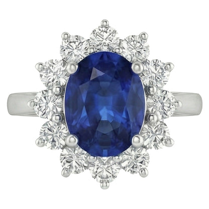 3.70 Carats Ceylon Sapphire Natural Earth Mined Diamond Engagement Ring White Gold 14K