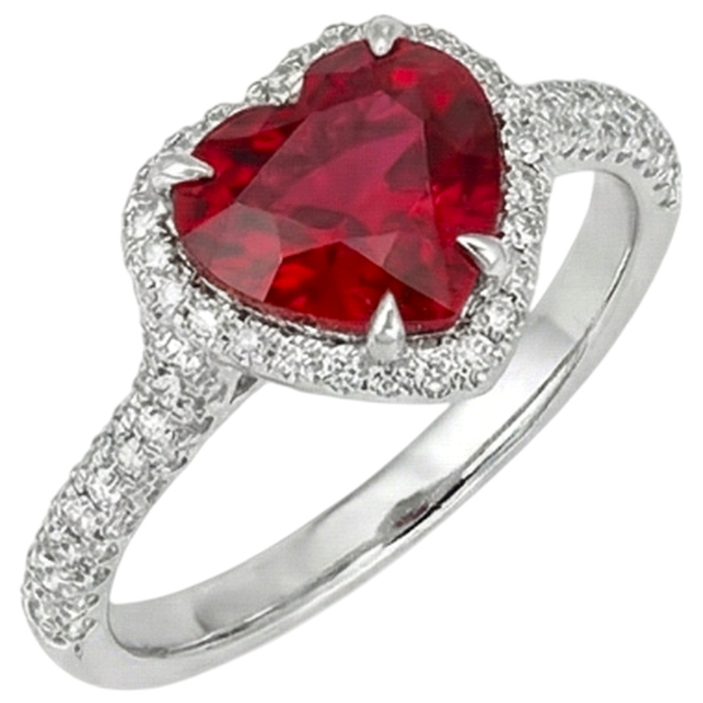 3.70 Carats Red Ruby With Natural Earth Mined Diamonds Ring White Gold 14K