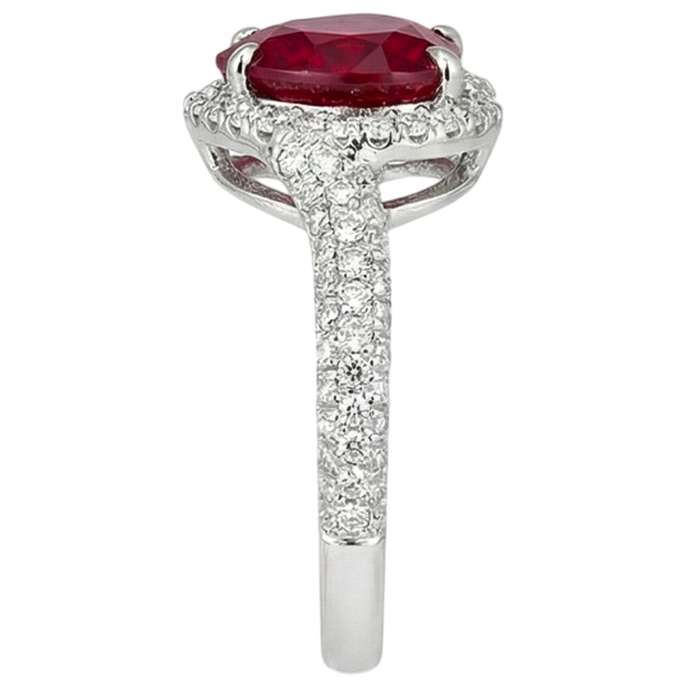 3.70 Carats Red Ruby With Natural Earth Mined Diamonds Ring White Gold 14K