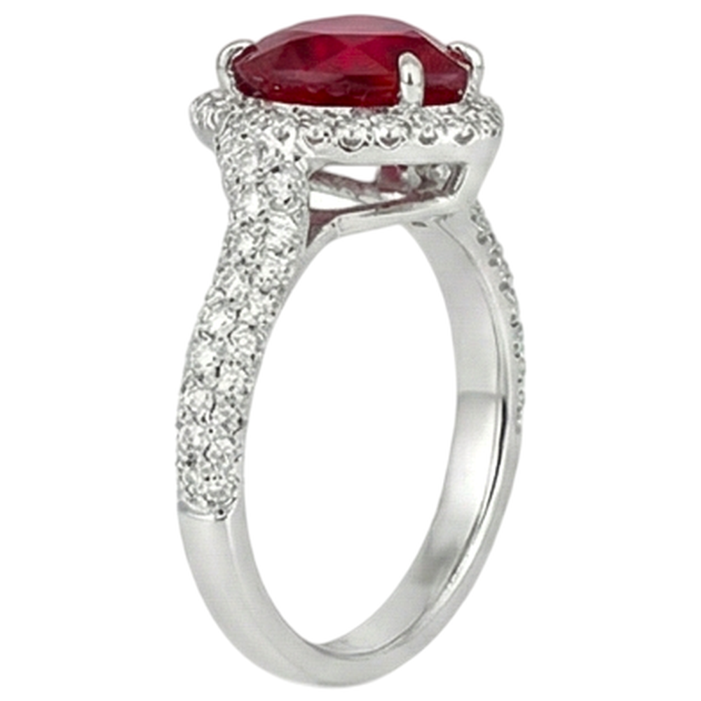 3.70 Carats Red Ruby With Natural Earth Mined Diamonds Ring White Gold 14K