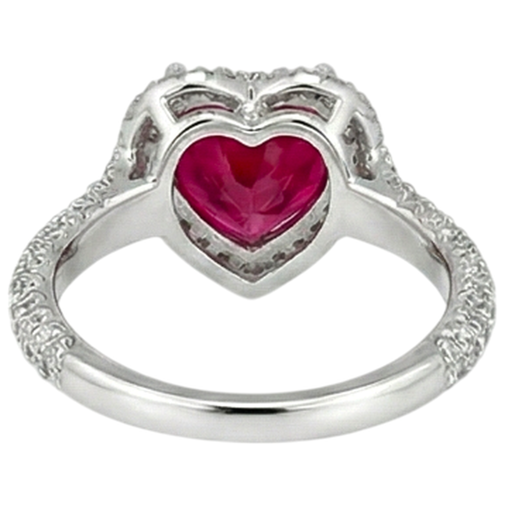 3.70 Carats Red Ruby With Natural Earth Mined Diamonds Ring White Gold 14K