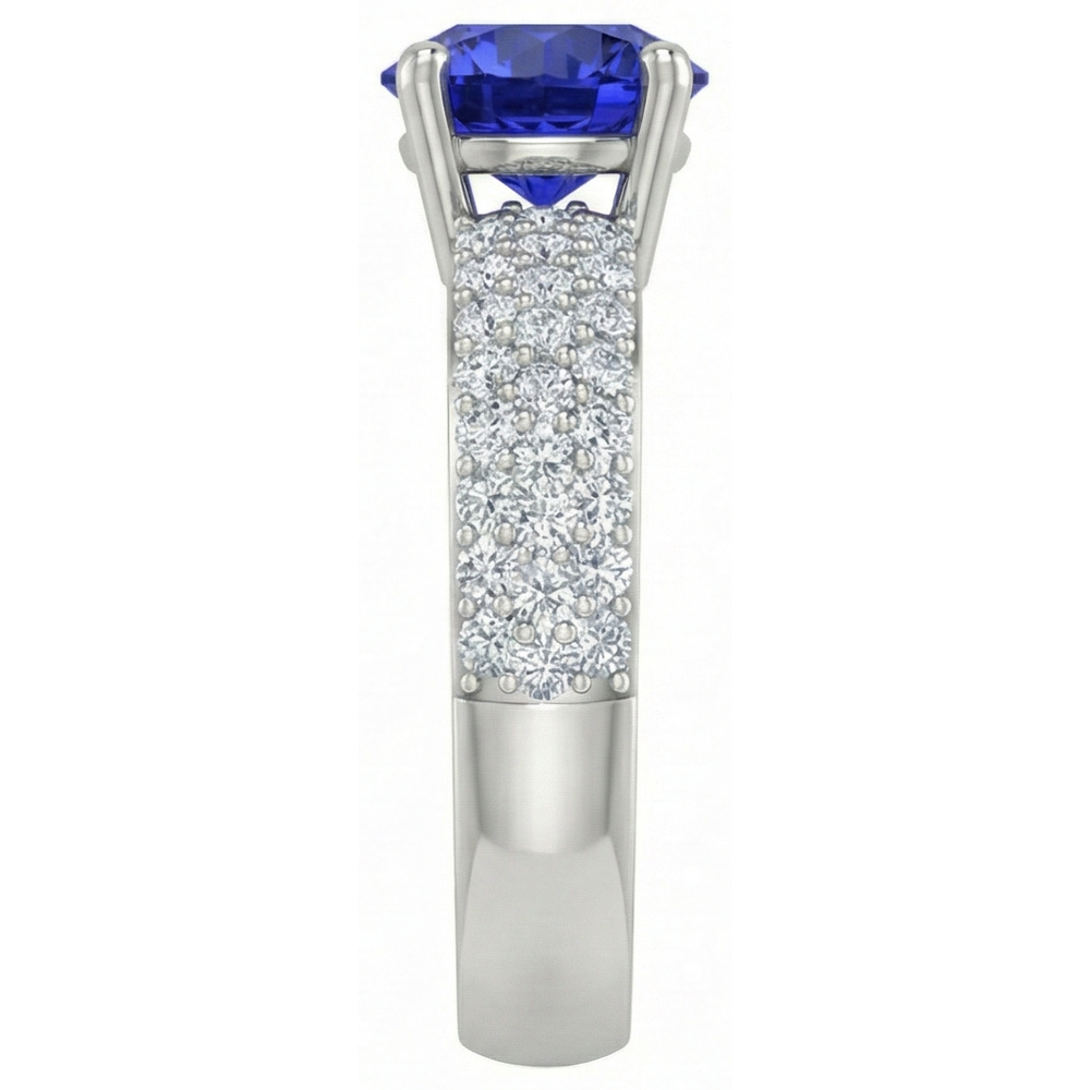 natural round tanzanite 3.70ct ring profile view
