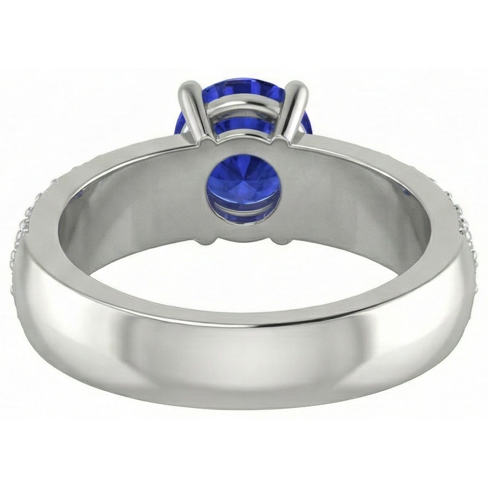 natural round tanzanite 3.70ct ring on white background