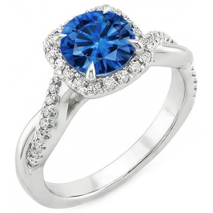 3.70 Ct Brilliant Cut Sri Lanka Blue Sapphire And Natural Earth Mined Diamonds Ring