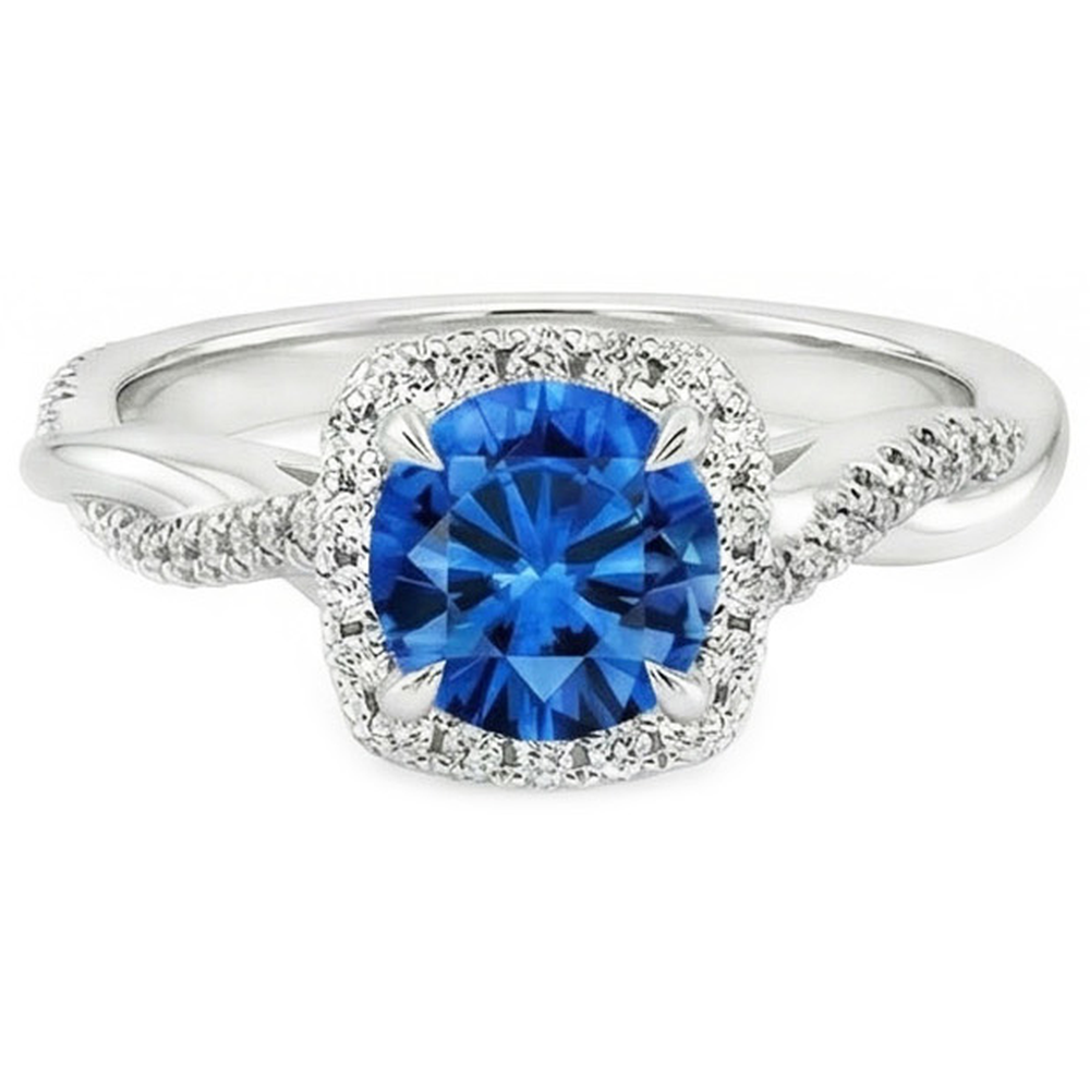 3.70 Ct Brilliant Cut Sri Lanka Blue Sapphire And Natural Earth Mined Diamonds Ring