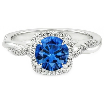 3.70 Ct Brilliant Cut Sri Lanka Blue Sapphire And Natural Earth Mined Diamonds Ring