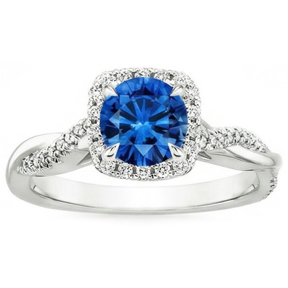 3.70 Ct Brilliant Cut Sri Lanka Blue Sapphire And Natural Earth Mined Diamonds Ring