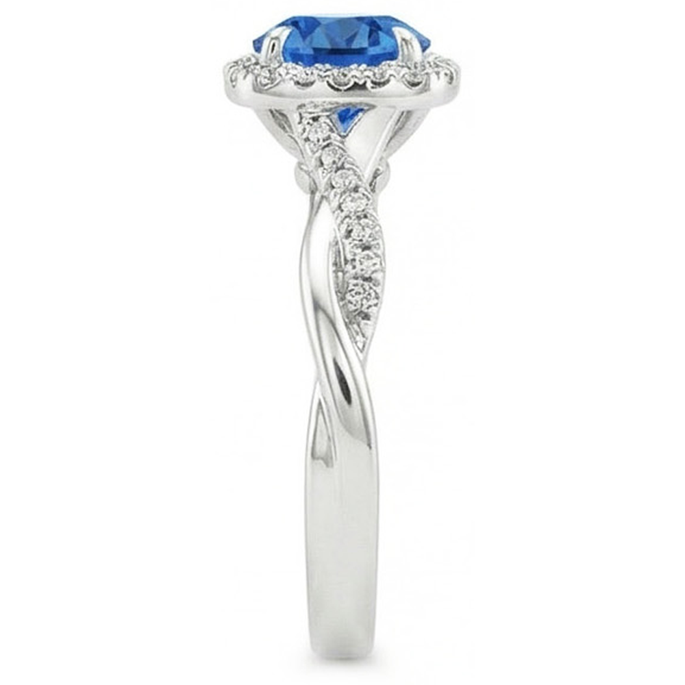 3.70 Ct Brilliant Cut Sri Lanka Blue Sapphire And Natural Earth Mined Diamonds Ring