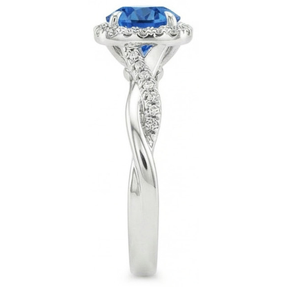 3.70 Ct Brilliant Cut Sri Lanka Blue Sapphire And Natural Earth Mined Diamonds Ring