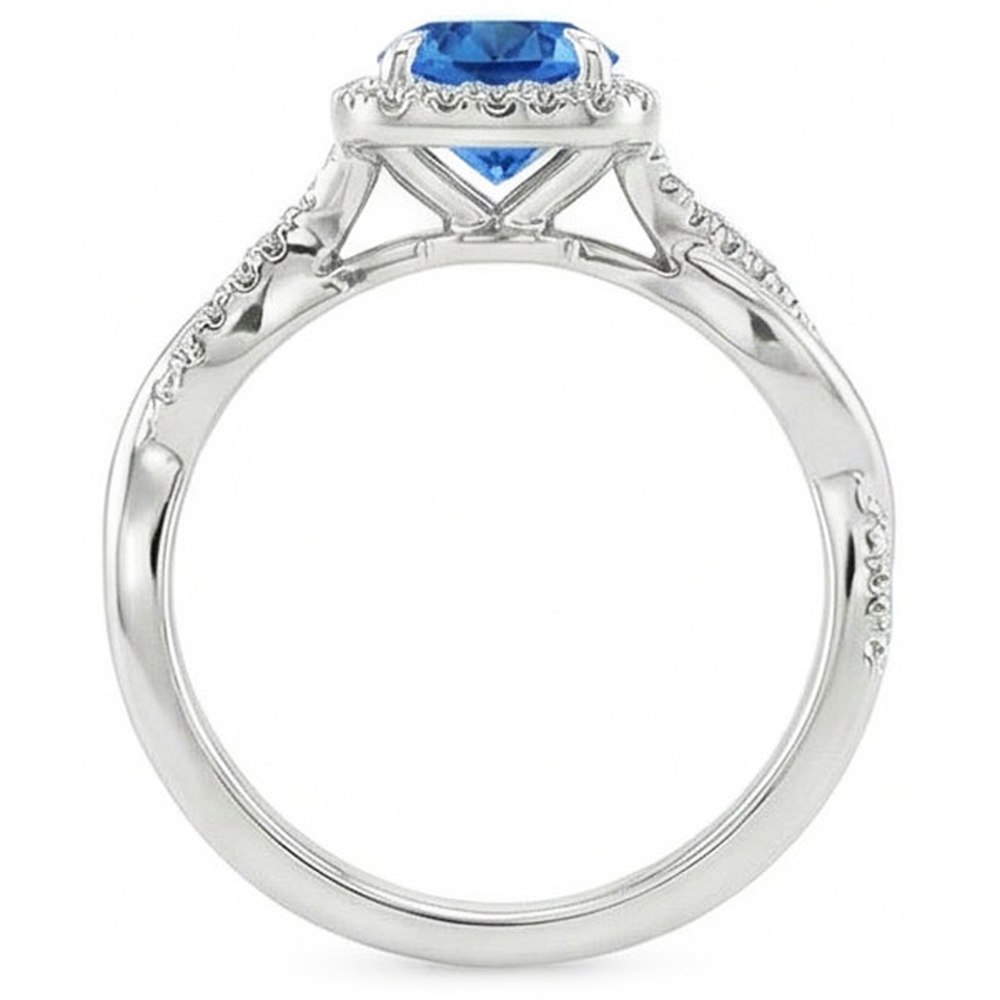 3.70 Ct Brilliant Cut Sri Lanka Blue Sapphire And Natural Earth Mined Diamonds Ring