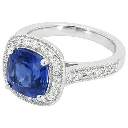 3.70 Ct Ceylon Blue Sapphire Natural Earth Mined Diamond Ring White Gold 14K